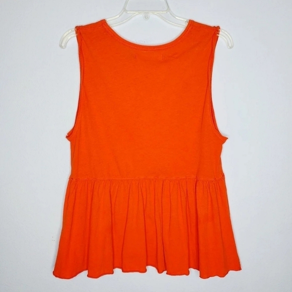 Free People We The Free Orange Distressed Peplum Anytime Tank Top - Picture 7 of 9